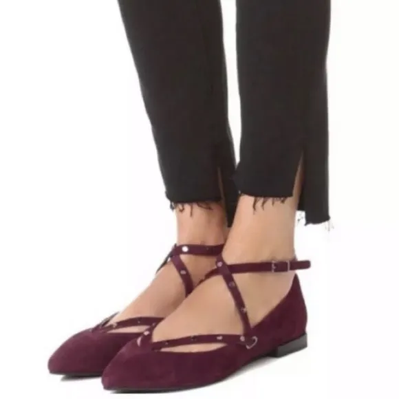 Rebecca Minkoff Faye Studded Flat Dark Maroon 7.5