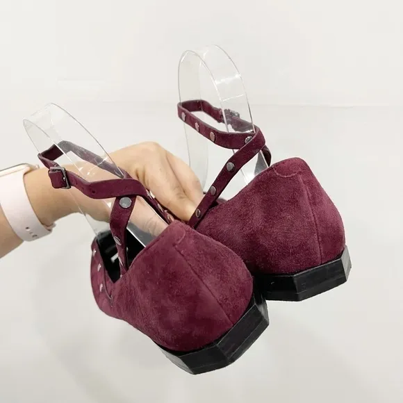 Rebecca Minkoff Faye Studded Flat Dark Maroon 7.5