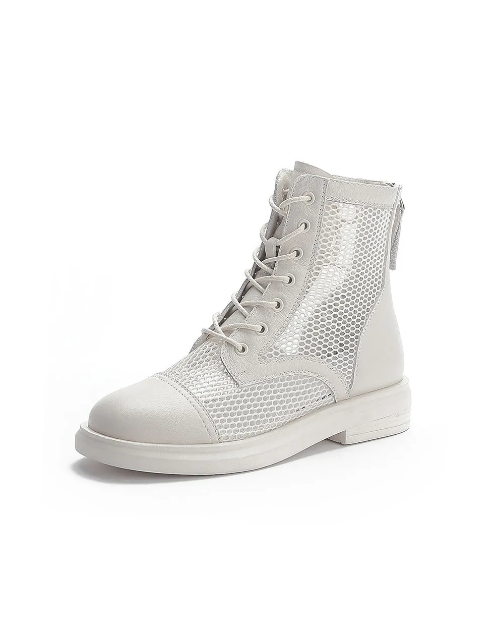 Retro Leather Mesh Summer Boots Black