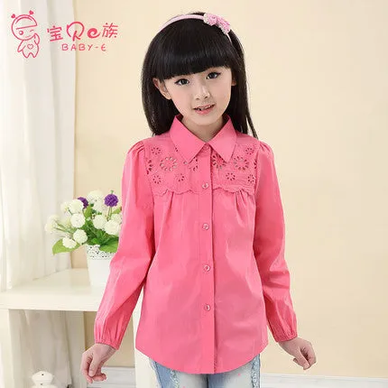 Spring Arrival Kids Clothes Girls White Blouse Children's Fashion Long-sleeved Cotton Girls Blouse