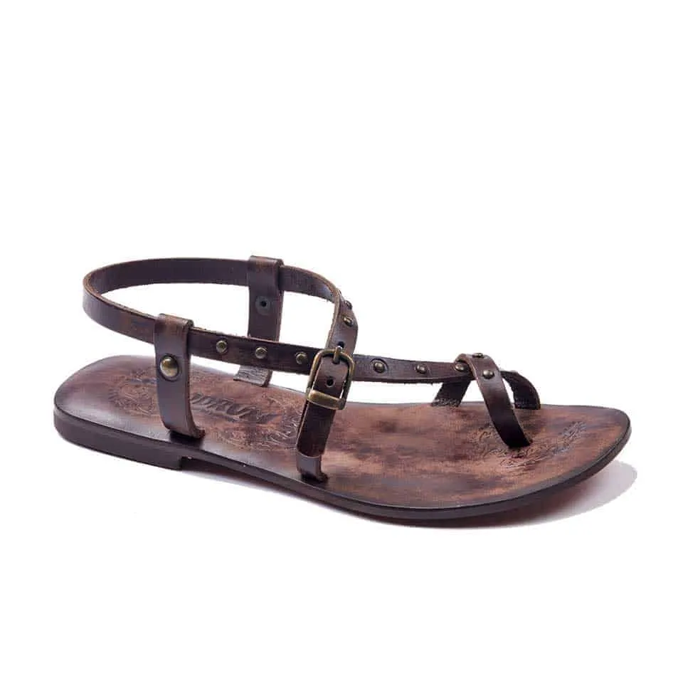 Strappy Cross Leather Toe Loop Sandals For Womens
