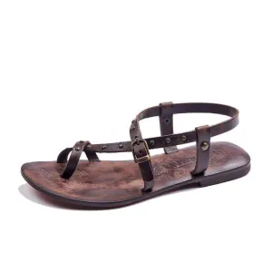 Strappy Cross Leather Toe Loop Sandals For Womens