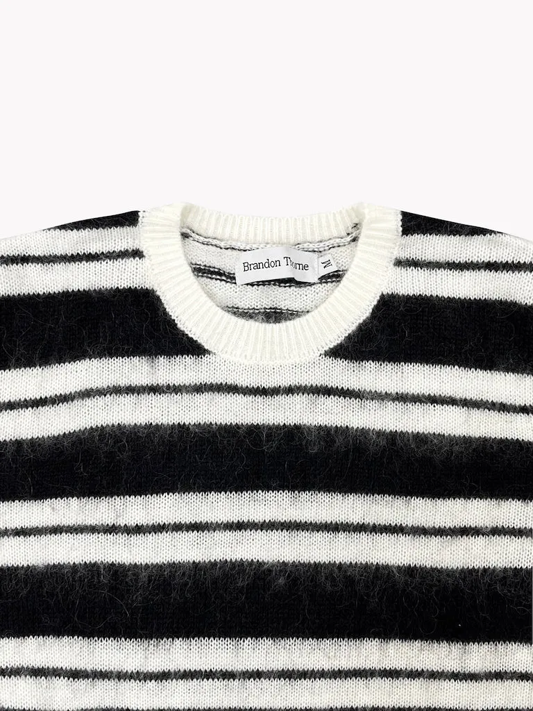 Striped Mohair Knit Sweater-Black/White