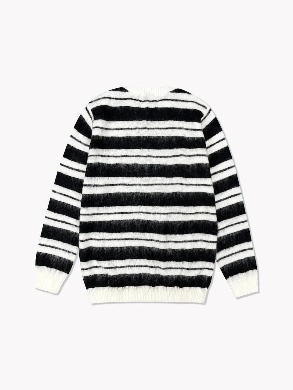 Striped Mohair Knit Sweater-Black/White