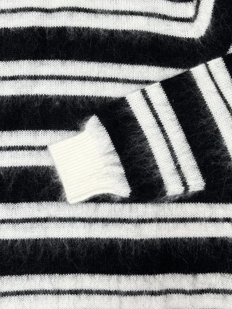 Striped Mohair Knit Sweater-Black/White