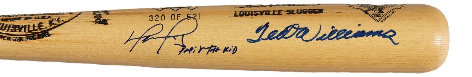 Ted Williams David Ortiz Red Sox Signed Louisville Slugger Bat Papi The Kid BAS