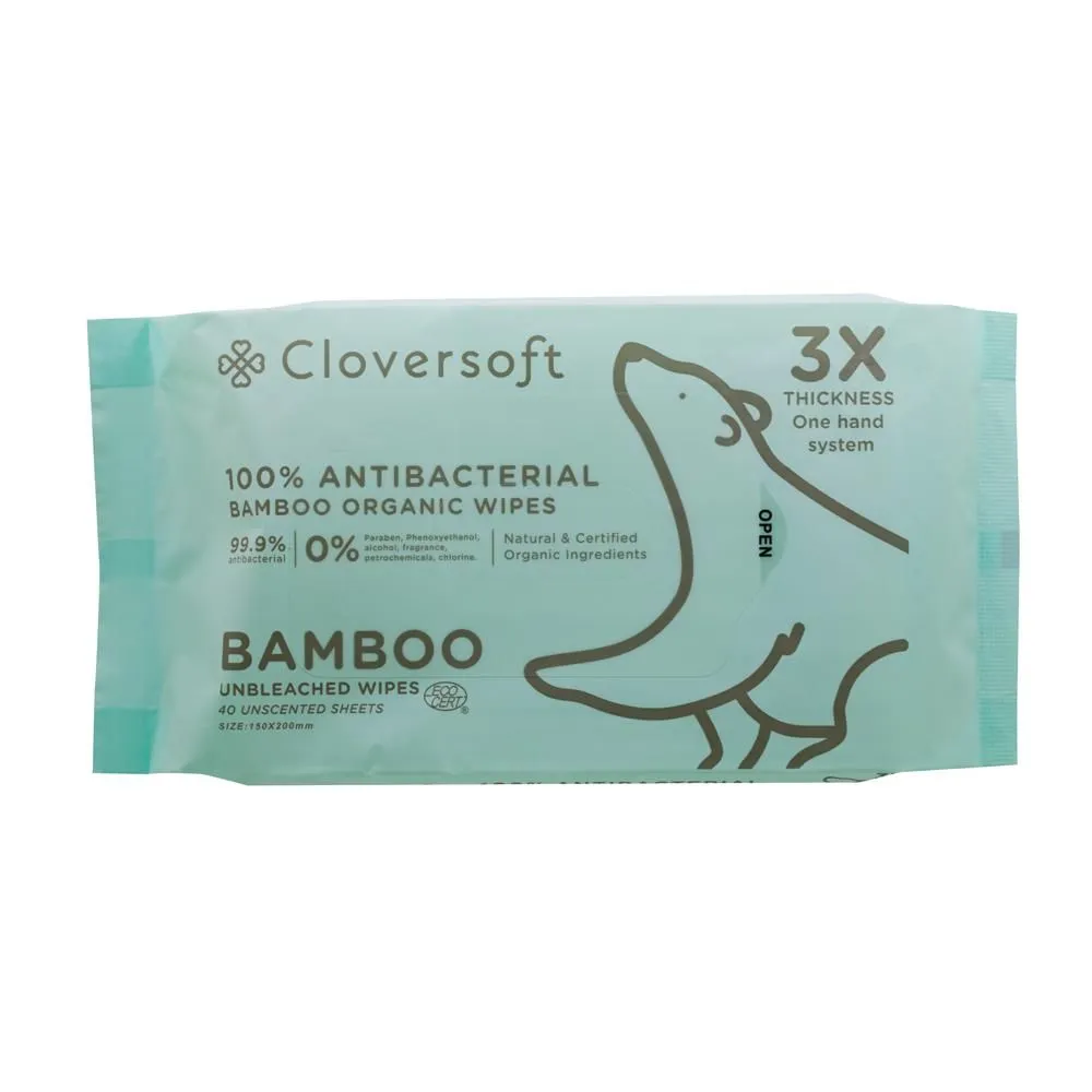 Unbleached Bamboo Organic Antibacterial Wipes 40 Sheets CS-ABW-40