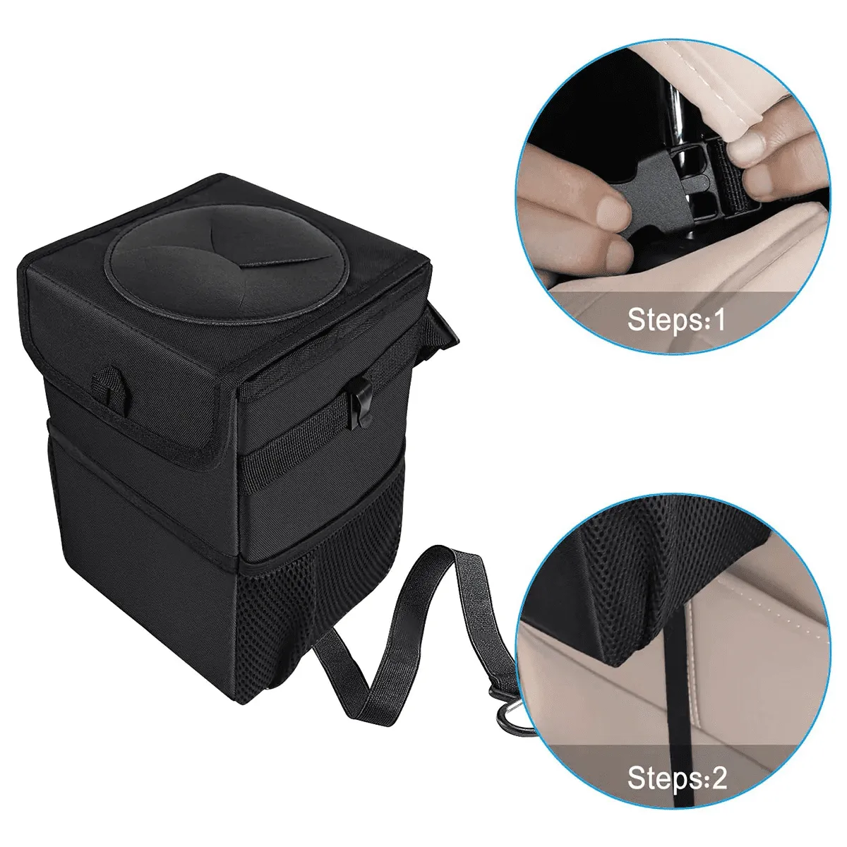 Waterproof Car Trash Can with Lid and Storage Pockets, Custom-Fit For Car, 100% Leak-Proof Car Organizer, Waterproof Car Garbage Can, Multipurpose Trash Bin for Car WAAC234