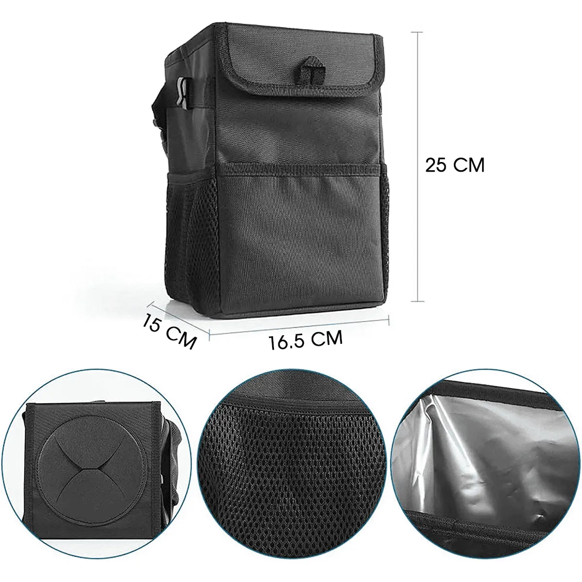 Waterproof Car Trash Can with Lid and Storage Pockets, Custom-Fit For Car, 100% Leak-Proof Car Organizer, Waterproof Car Garbage Can, Multipurpose Trash Bin for Car WAAC234