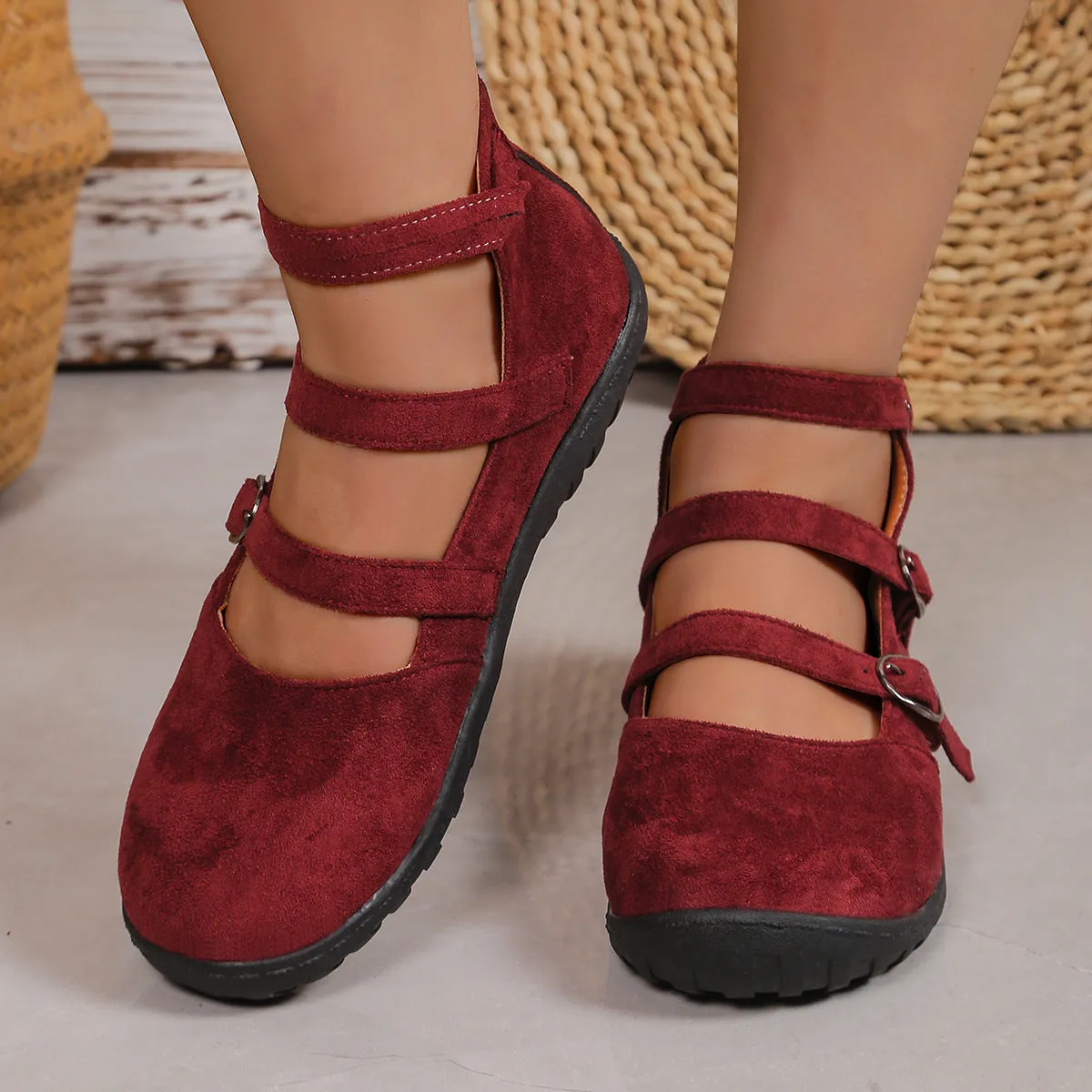 Women's Plus Size Square Toe Vintage Double Buckle Cloth Shoes