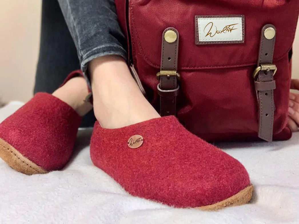 WoolFit® handmade Felt Slippers | Classic, dark red